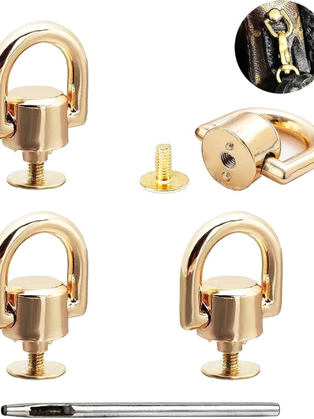 D Rings for Purse, Heavy Duty Leather Rivets Button and Stud Screw,4Pcs Crossbod